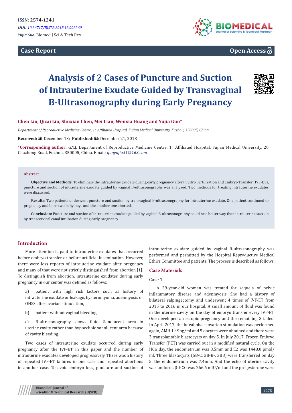 Analysis of 2 Cases of Puncture and Suction of Intrauterine Exudate Guided by Transvaginal B-Ultrasonography During Early Pregnancy