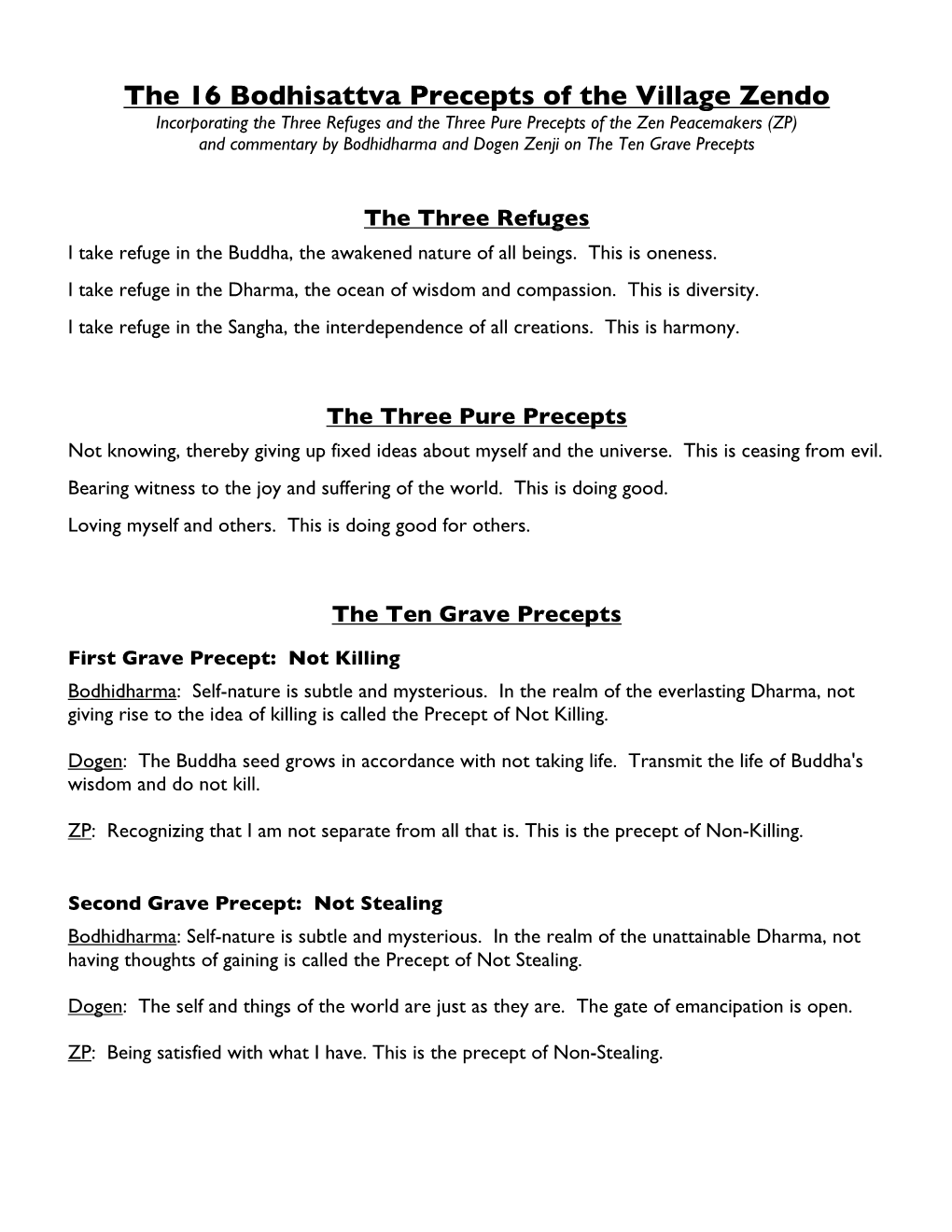 Village Zendo Precepts