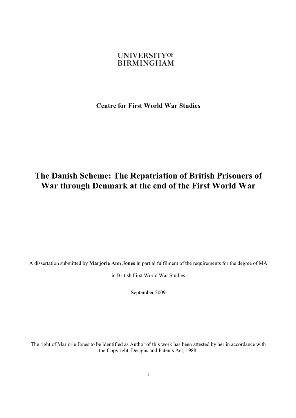 The Danish Scheme: the Repatriation of British Prisoners of War Through Denmark at the End of the First World War