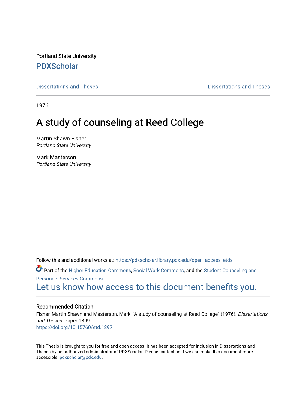 A Study of Counseling at Reed College