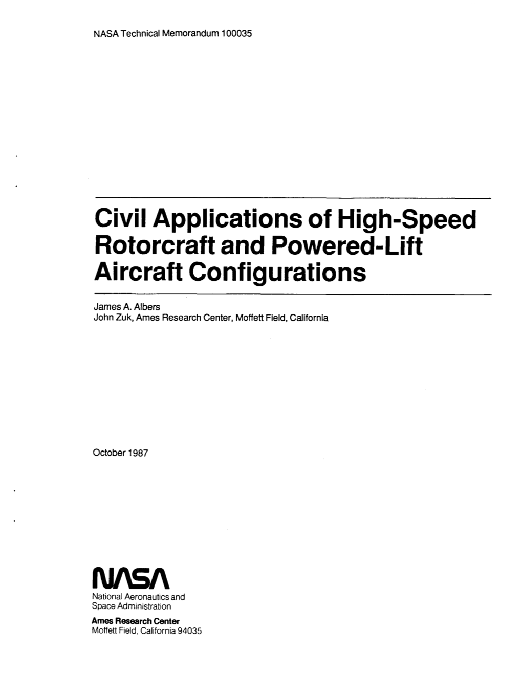 Civil Applications of High-Speed Rotorcraft and Powered-Lift Aircraft Configurations