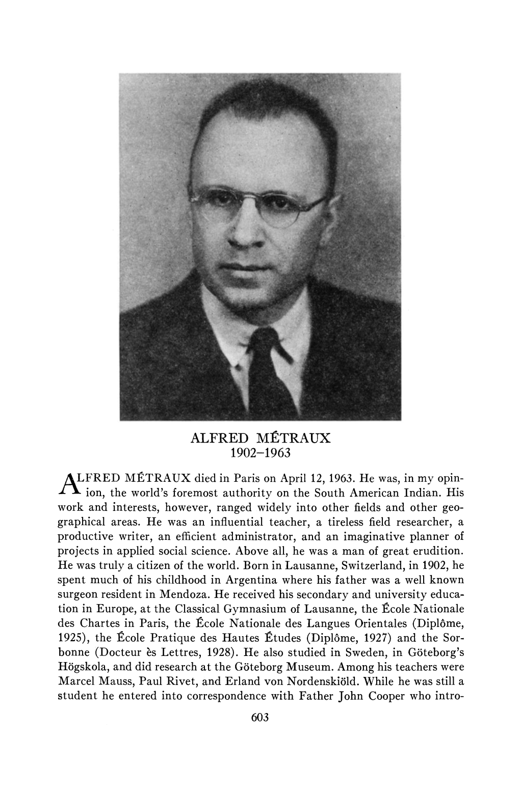 Alfred Métraux (1902-1963)