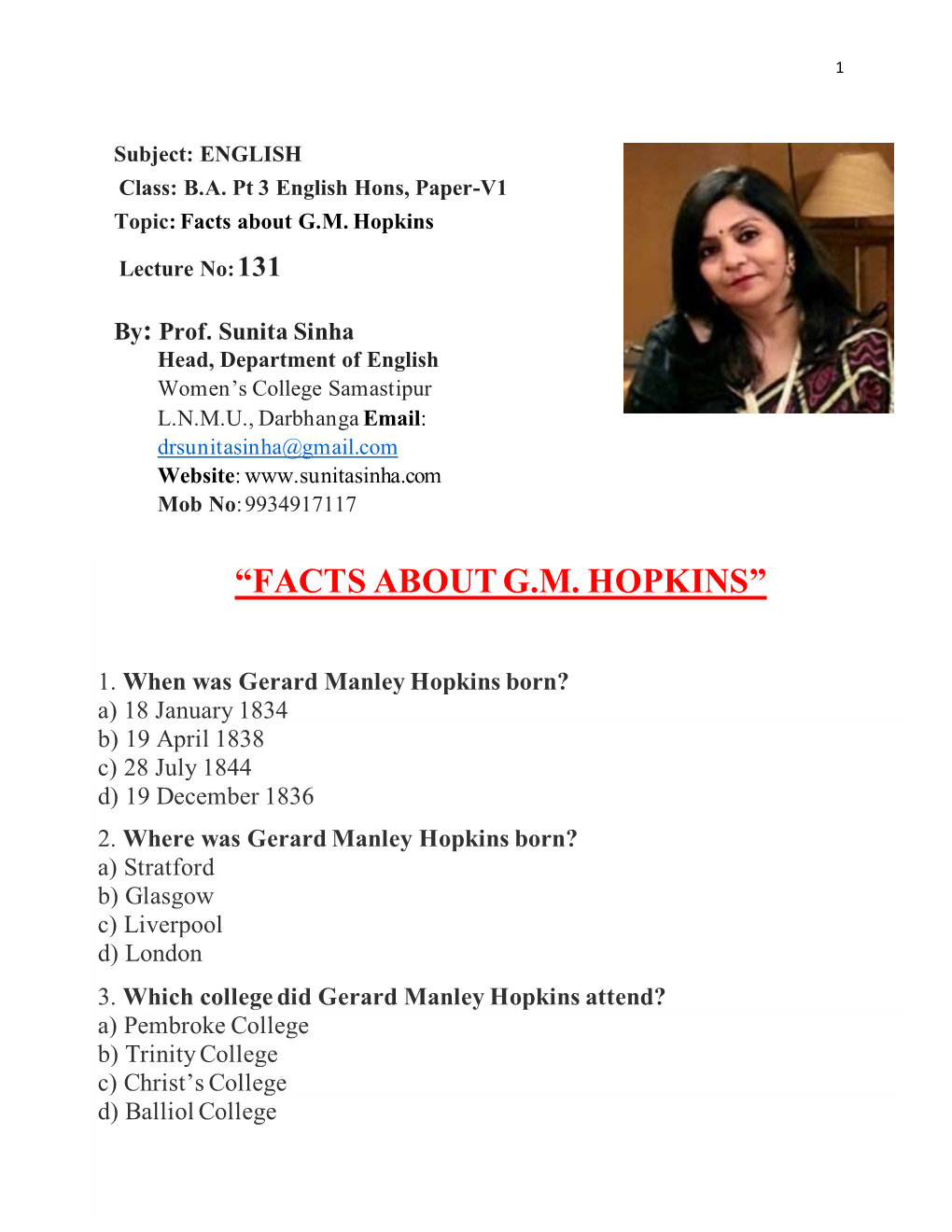 “Facts About G.M. Hopkins”