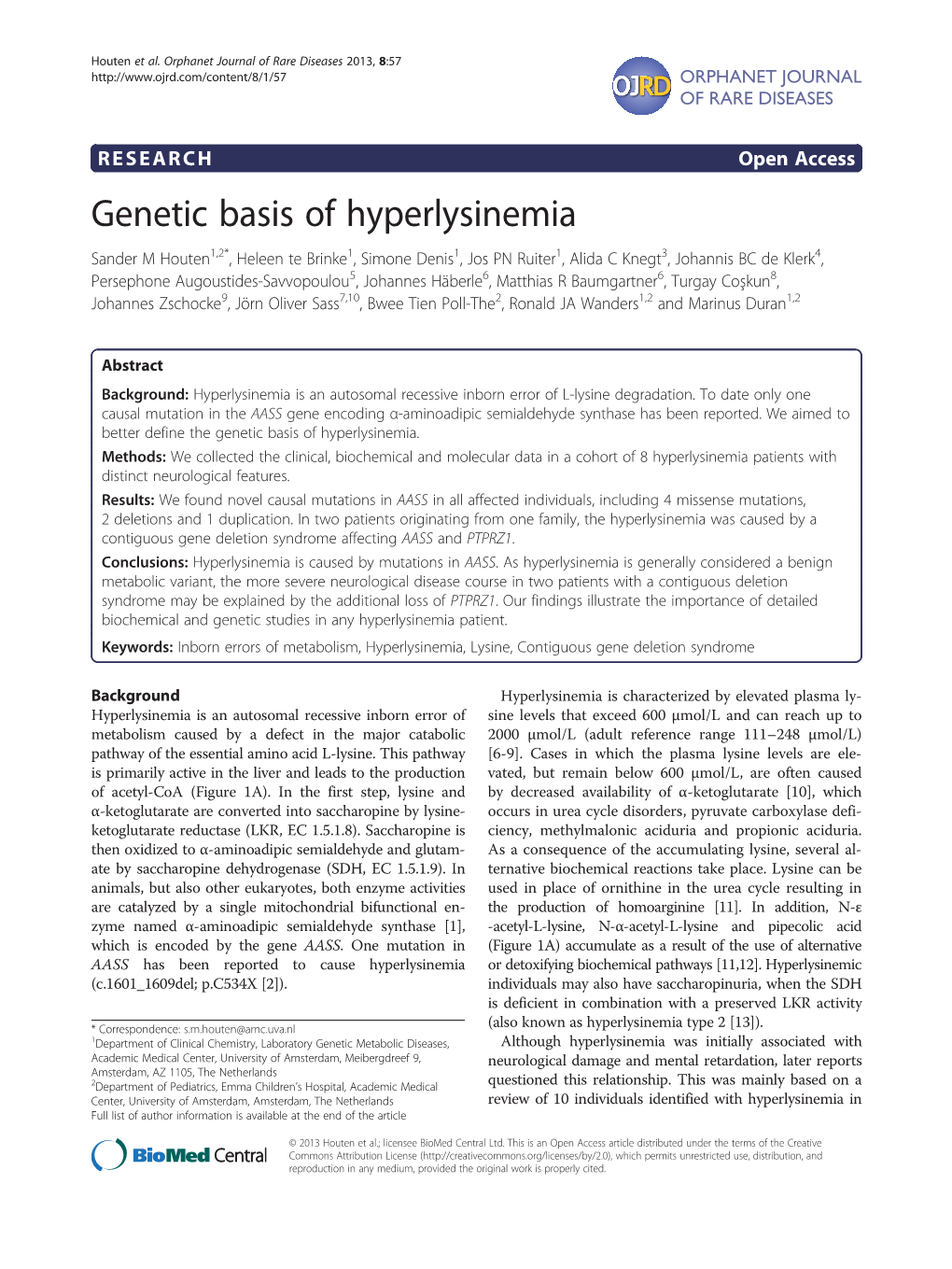 Genetic Basis of Hyperlysinemia