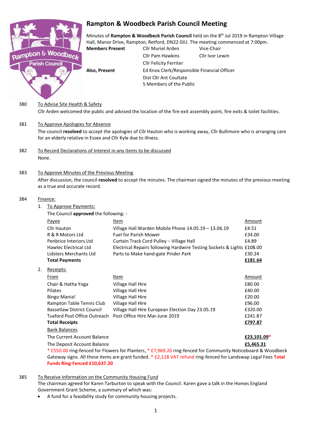 Rampton & Woodbeck Parish Council Meeting