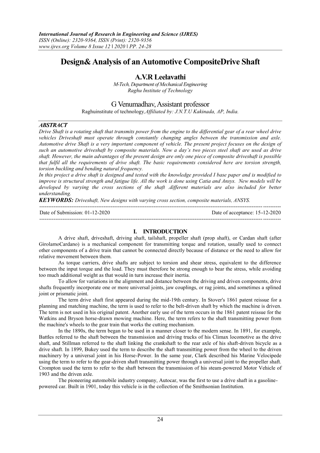 Design& Analysis of an Automotive Compositedrive Shaft