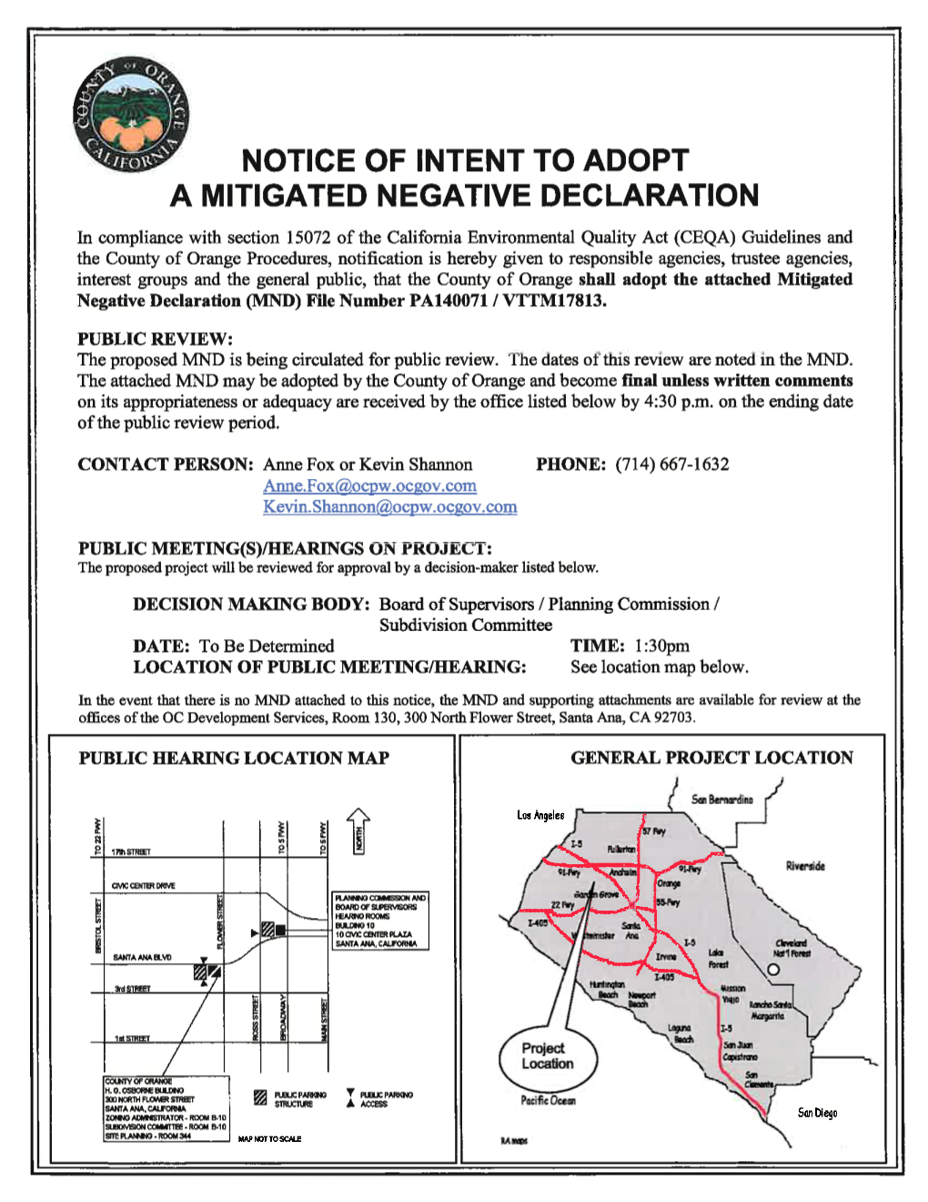 Notice of Intent to Adopt Mitigated Negative Declaration