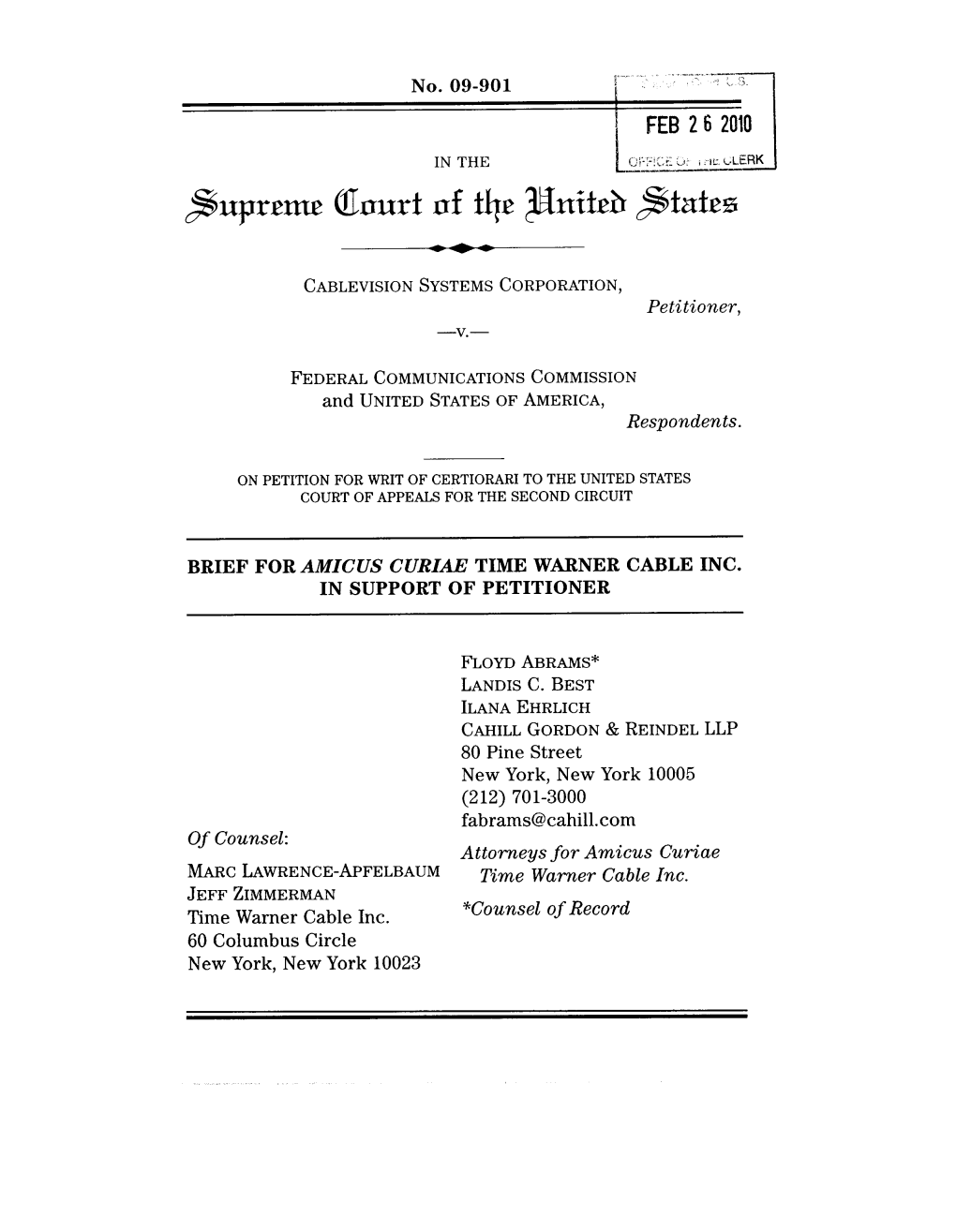 Amicus Brief of Time Warner Cable, Inc