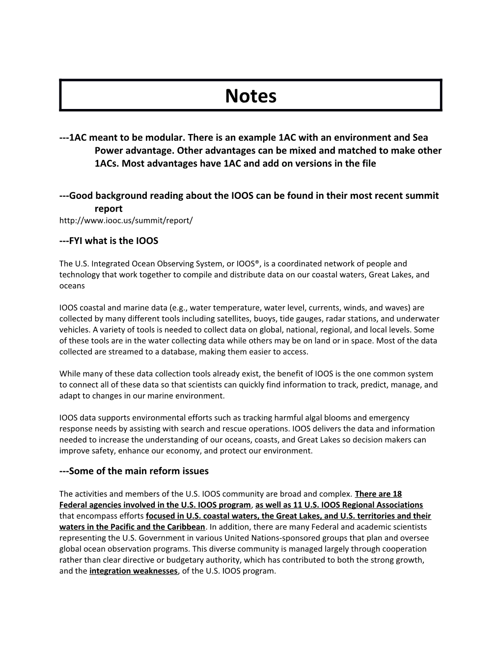 Good Background Reading About the IOOS Can Be Found in Their Most Recent Summit Report