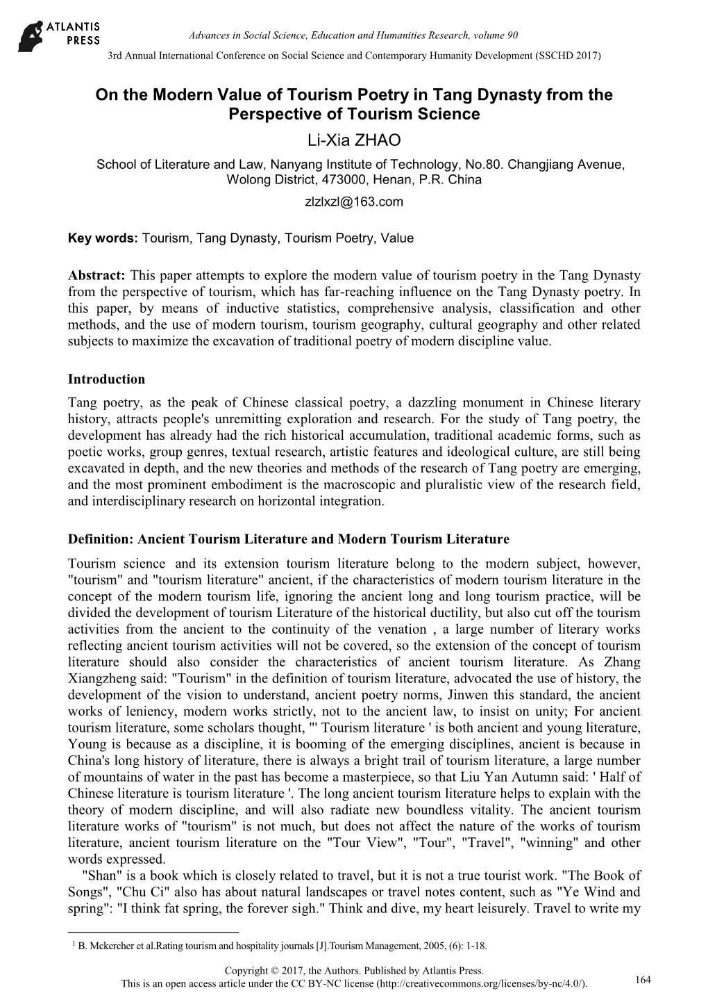 On the Modern Value of Tourism Poetry in Tang Dynasty from The
