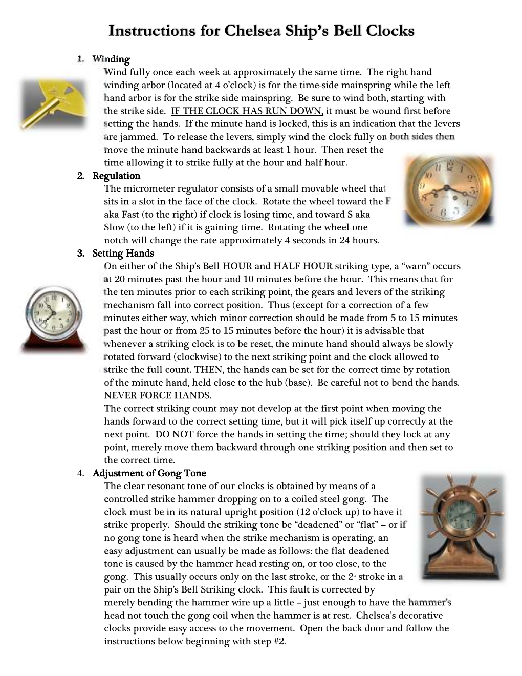 Instructions for Chelsea Ship's Bell Clocks