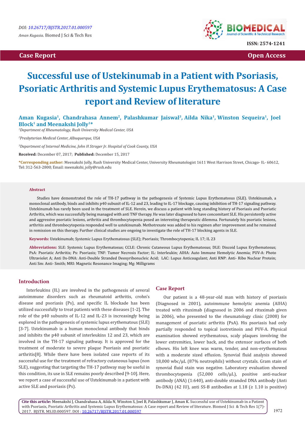 Successful Use of Ustekinumab in a Patient with Psoriasis, Psoriatic Arthritis and Systemic Lupus Erythematosus: a Case Report and Review of Literature