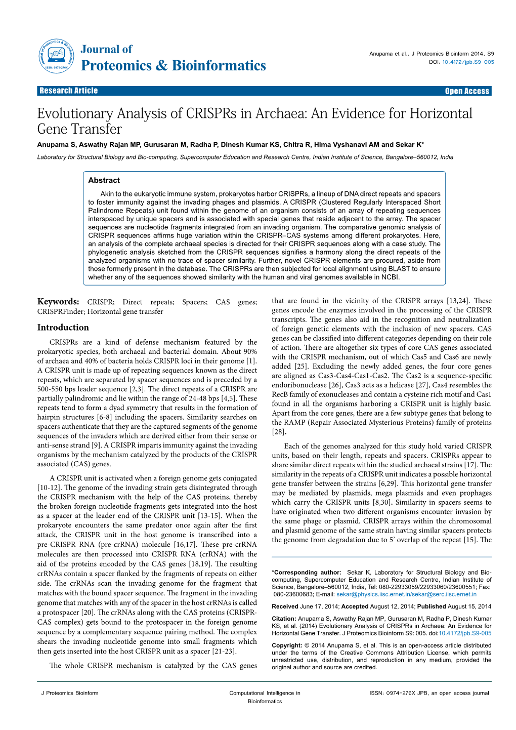 Evolutionary Analysis of Crisprs in Archaea