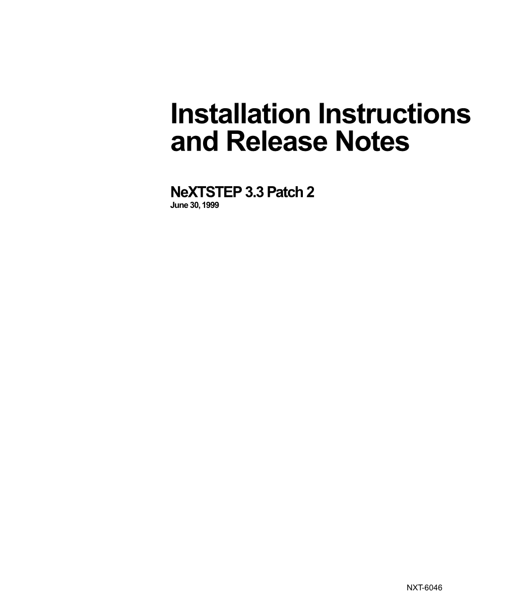 Installation Instructions and Release Notes Nextstep 3.3 Patch 2