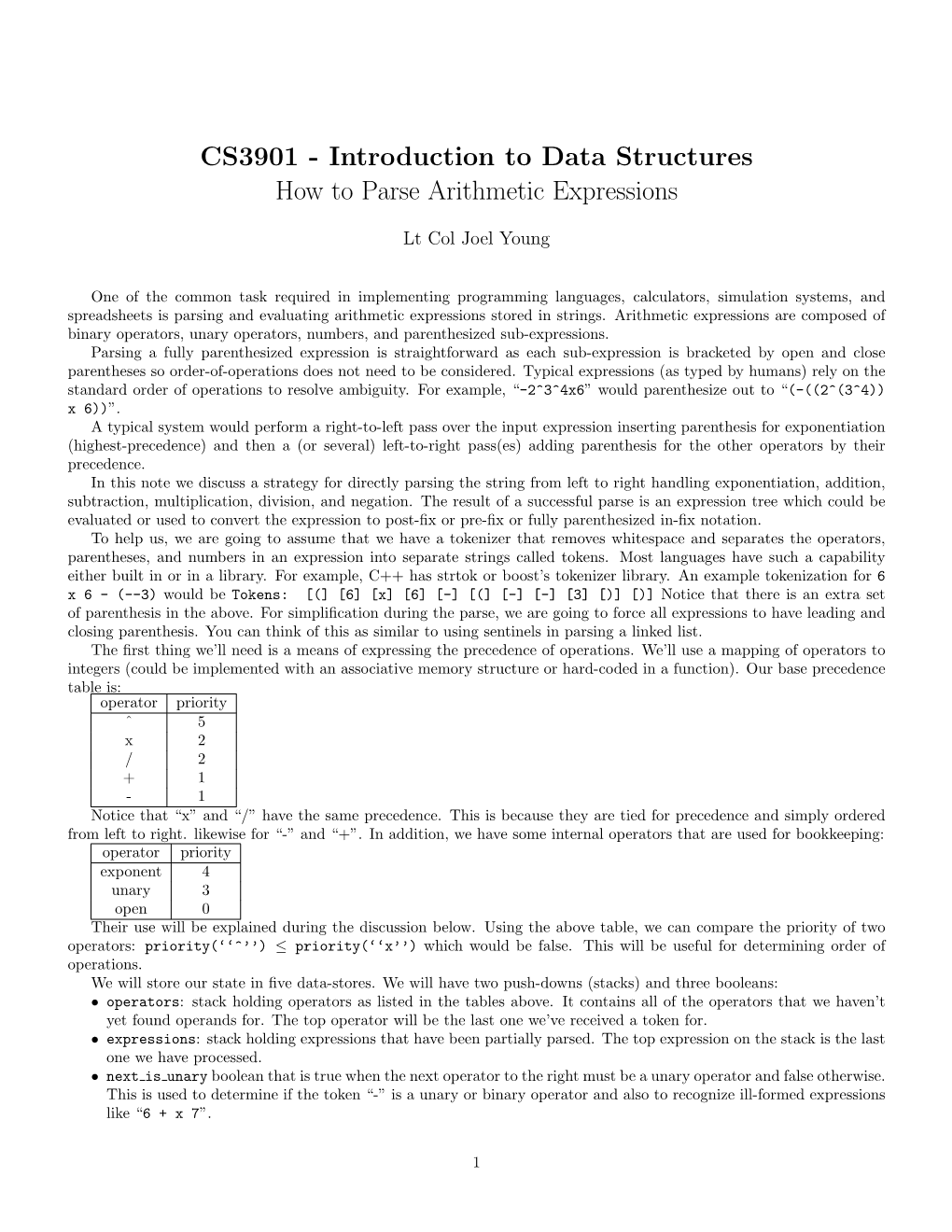 Introduction to Data Structures How to Parse Arithmetic Expressions