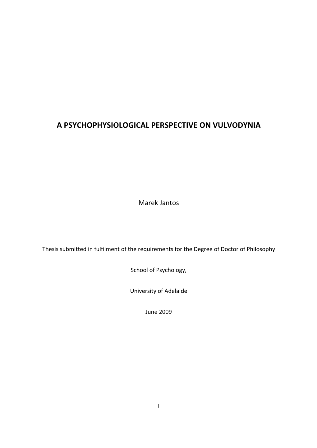 A Psychophysiological Perspective on Vulvodynia