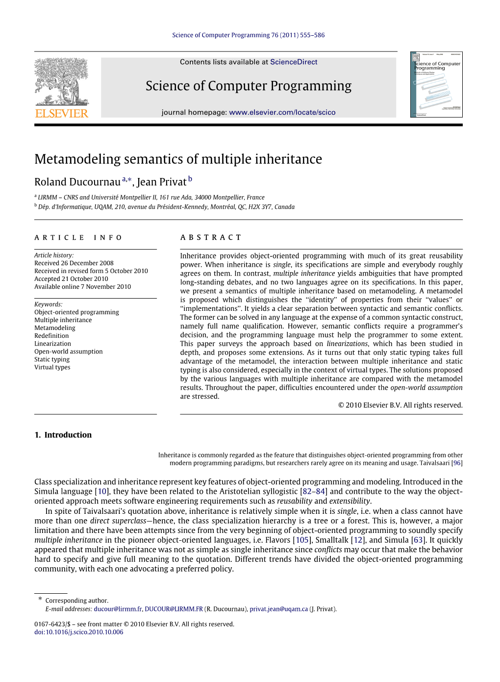 Metamodeling Semantics of Multiple Inheritance