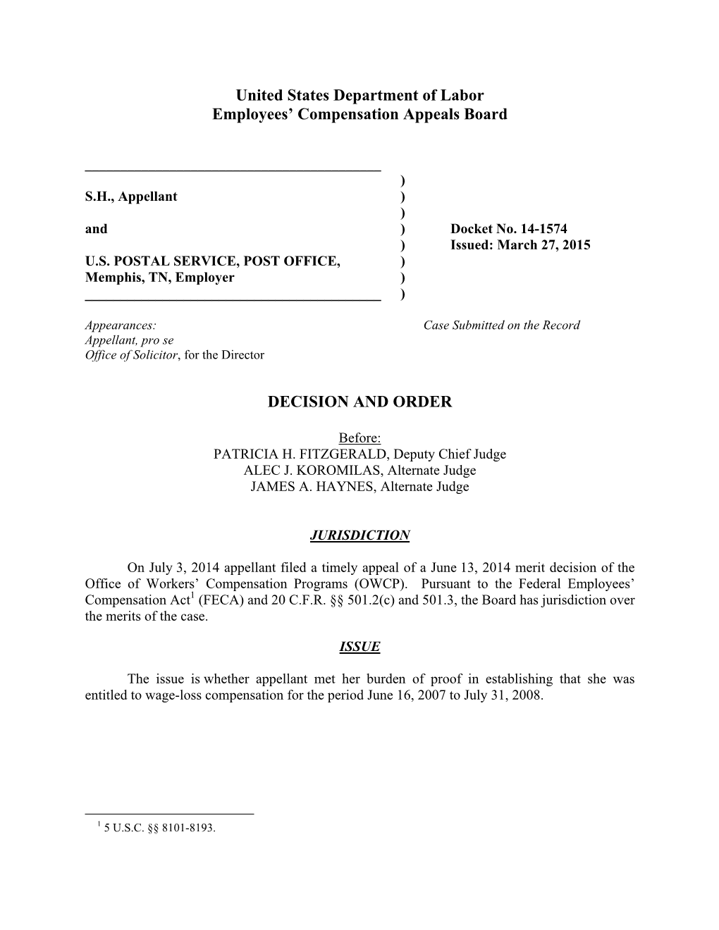 14-1574 ) Issued: March 27, 2015 U.S