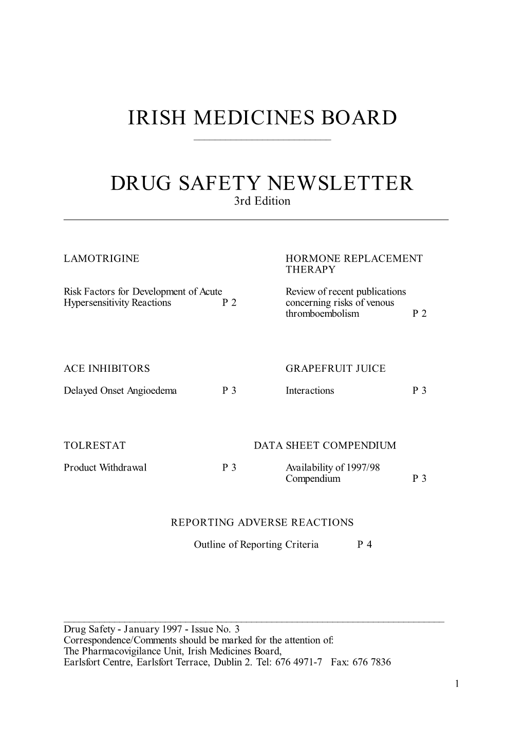 Drug Safety Newsletter-Issue No. 3-January 1997