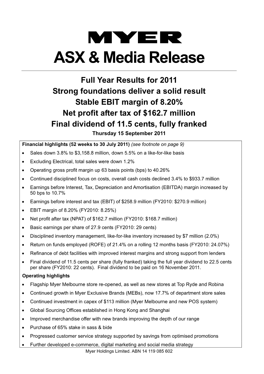 ASX & Media Release