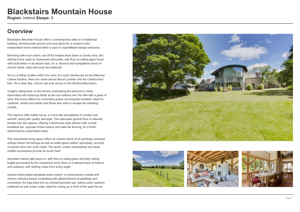 Blackstairs Mountain House Region: Ireland Sleeps: 8