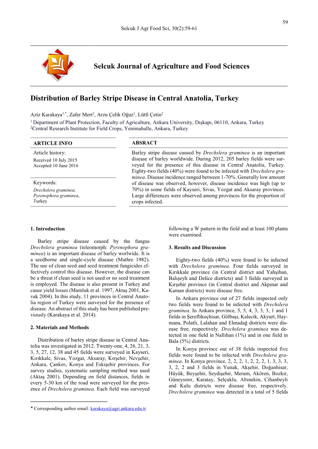 Selcuk Journal of Agriculture and Food Sciences Distribution Of