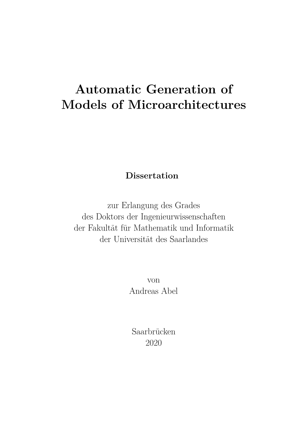 Automatic Generation of Models of Microarchitectures