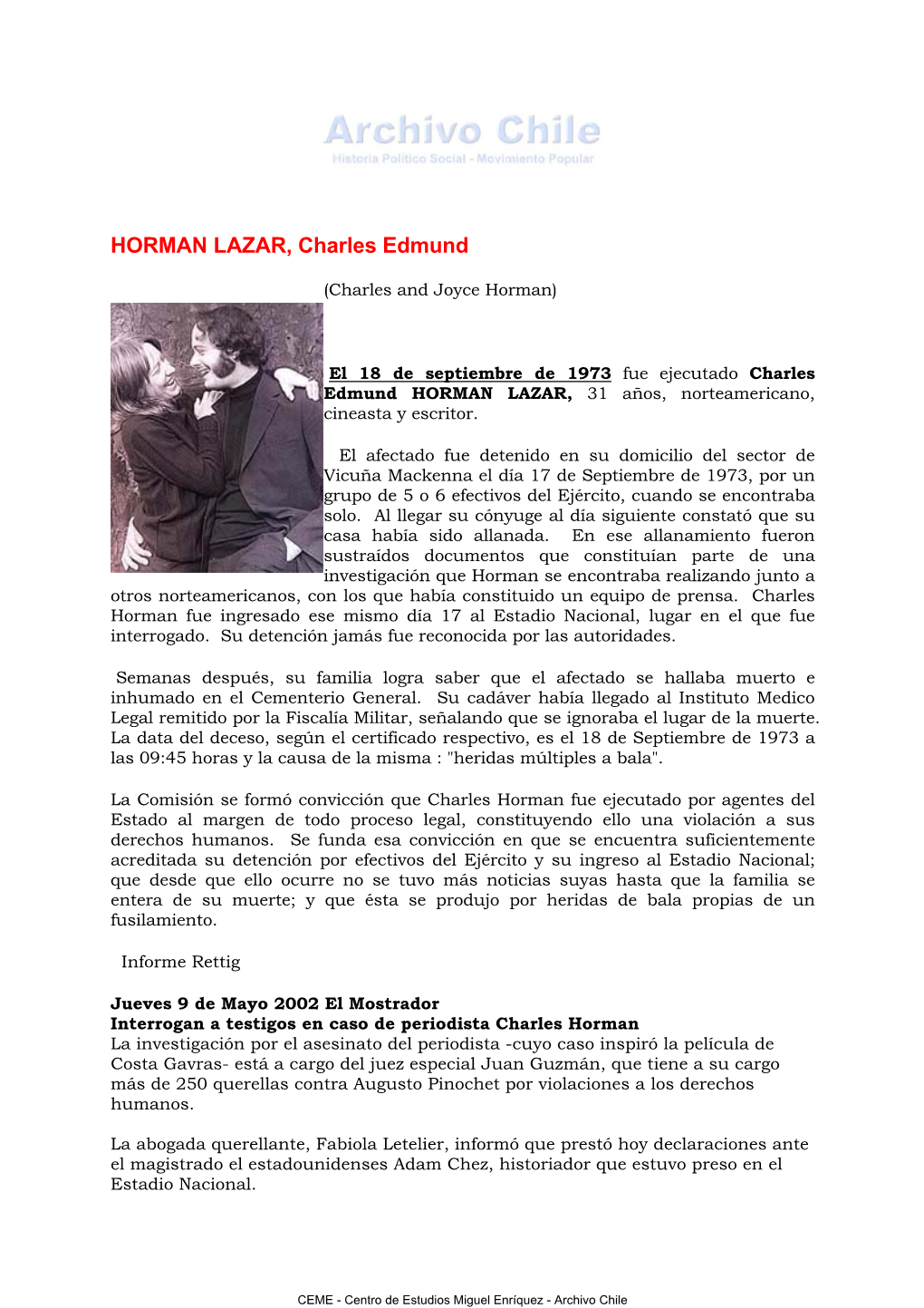 HORMAN LAZAR, Charles Edmund