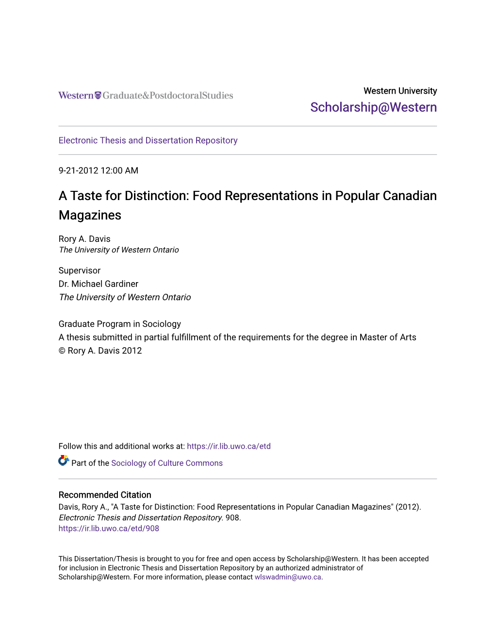 Food Representations in Popular Canadian Magazines