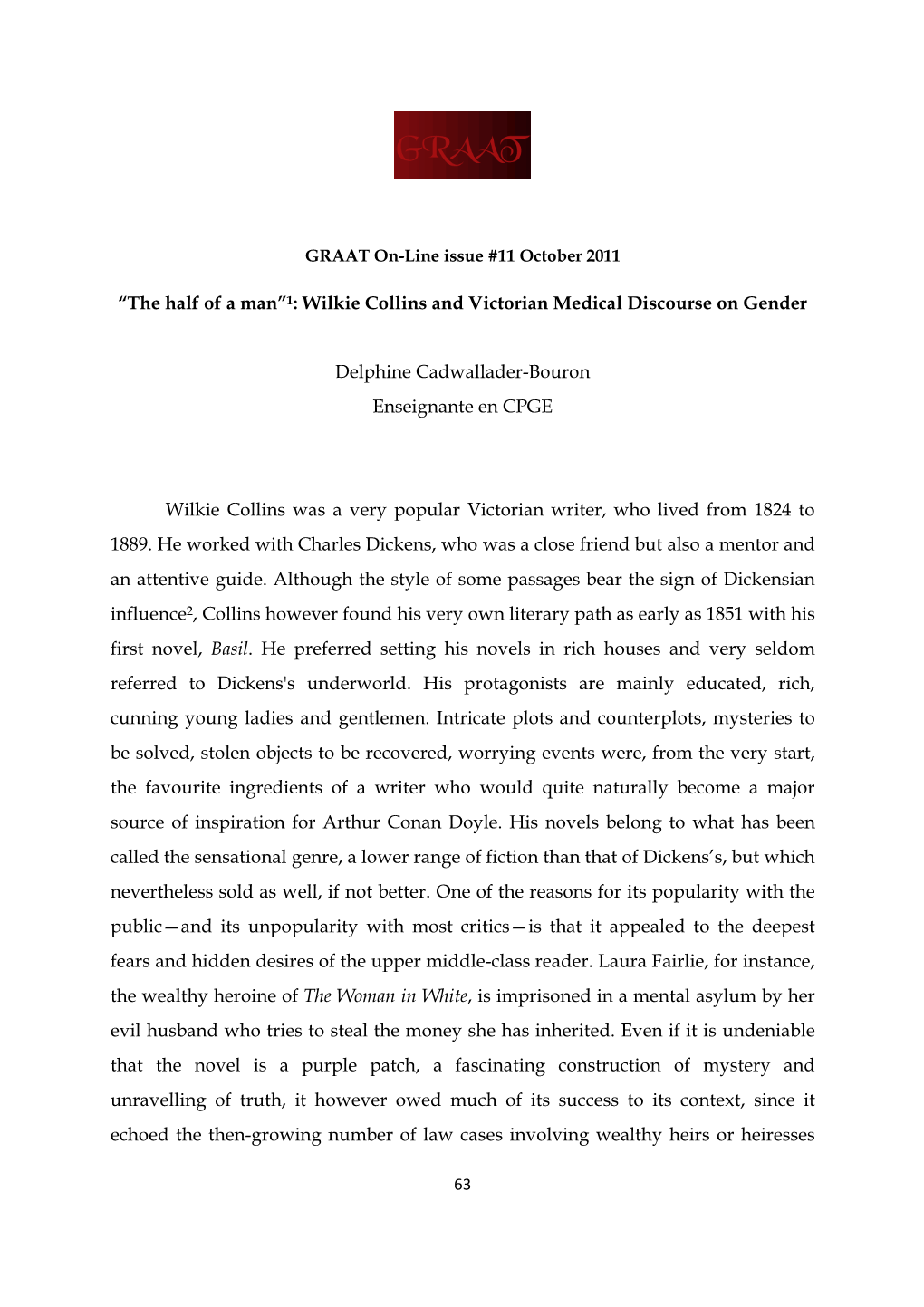 Wilkie Collins and Victorian Medical Discourse on Gender