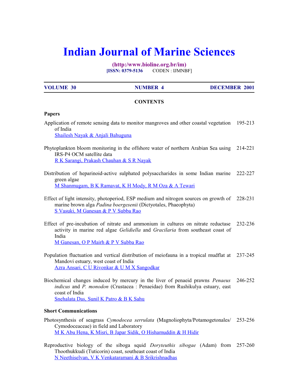 Indian Journal of Marine Sciences