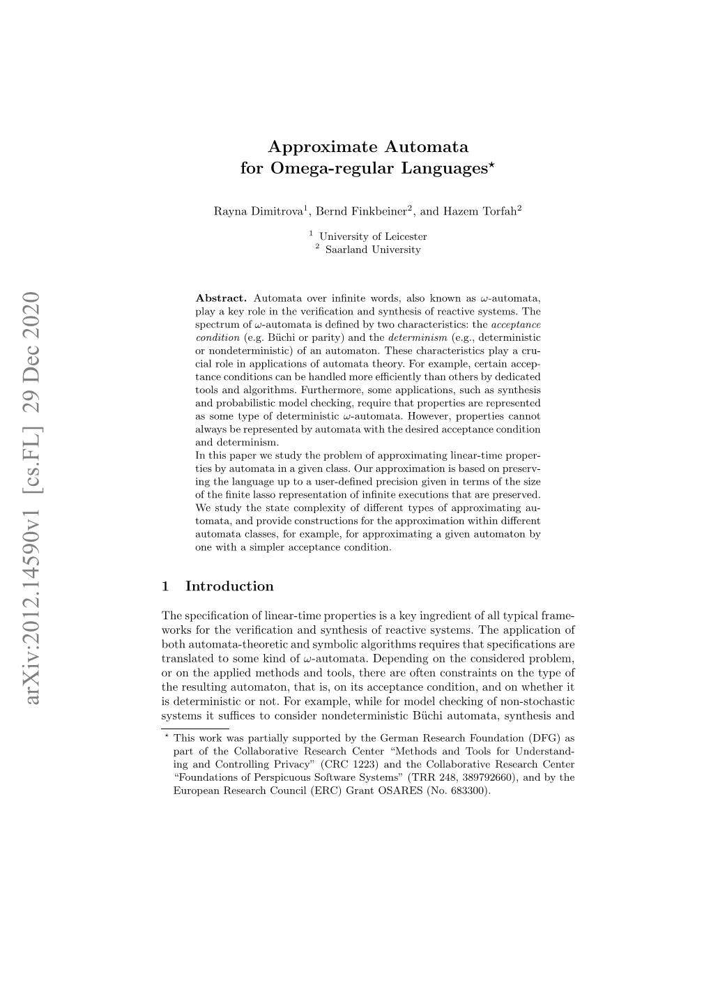 Approximate Automata for Omega-Regular Languages