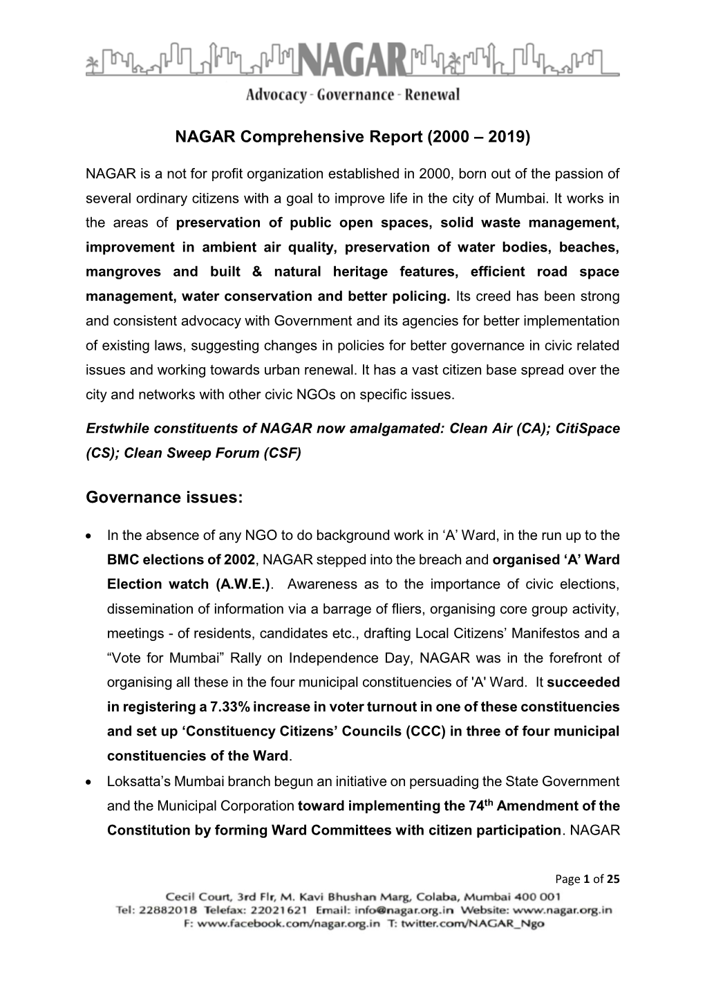 NAGAR Comprehensive Report (2000 – 2019)
