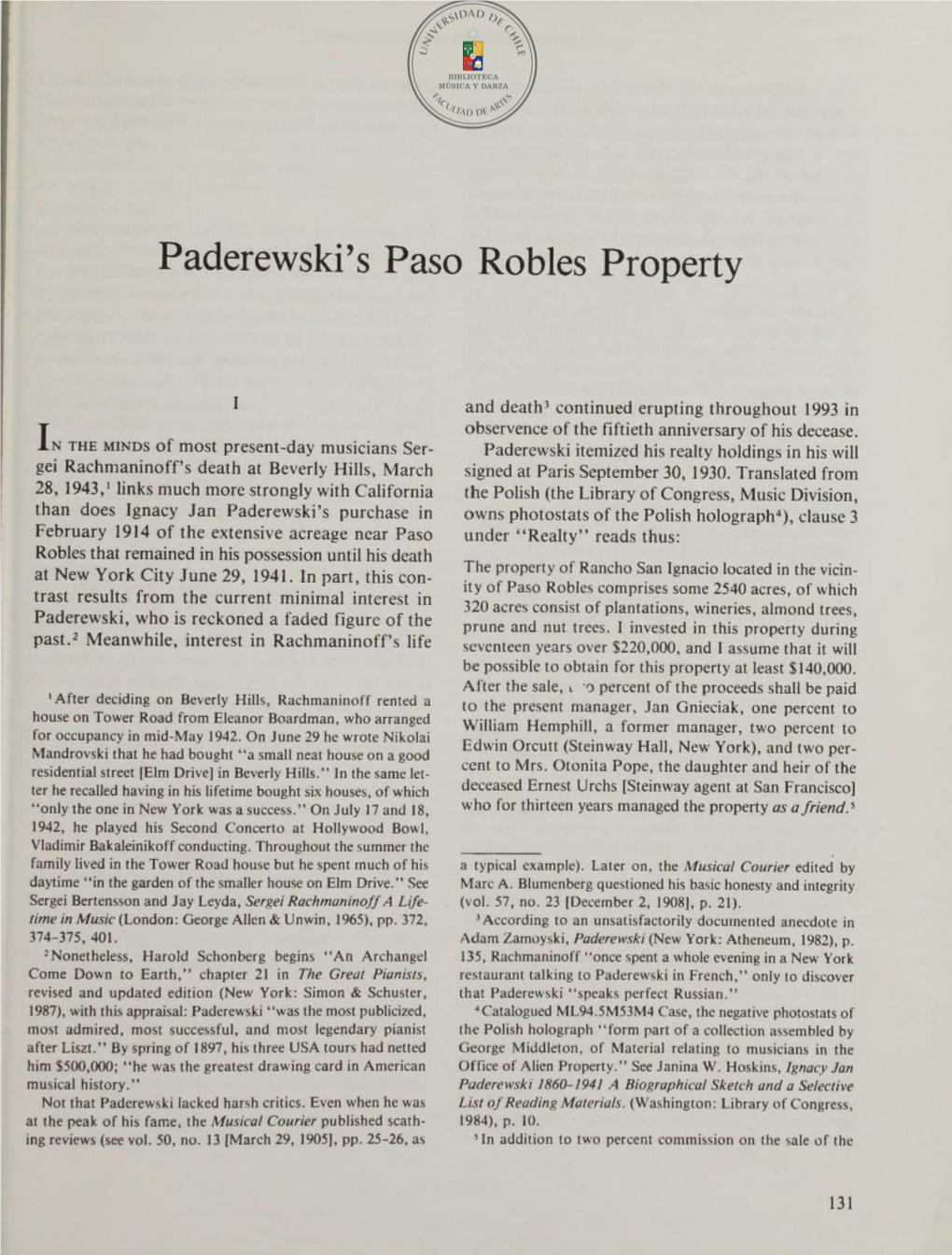 Paderewski's Paso Robles Property