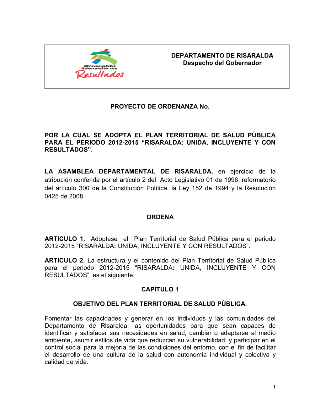 DEPARTAMENTO DE RISARALDA Despacho Del Gobernador