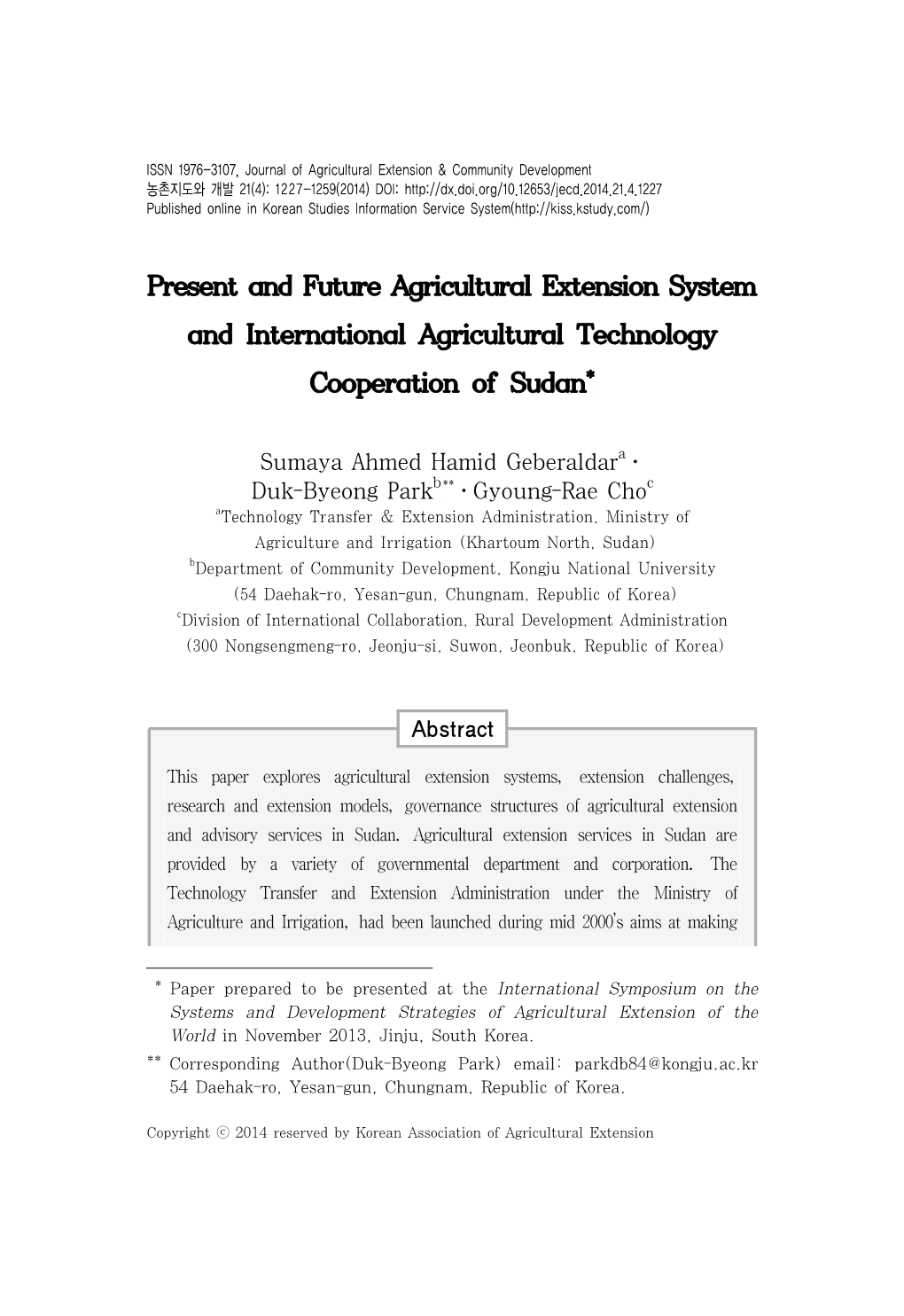 Present and Future Agricultural Extension System and International Agricultural Technology