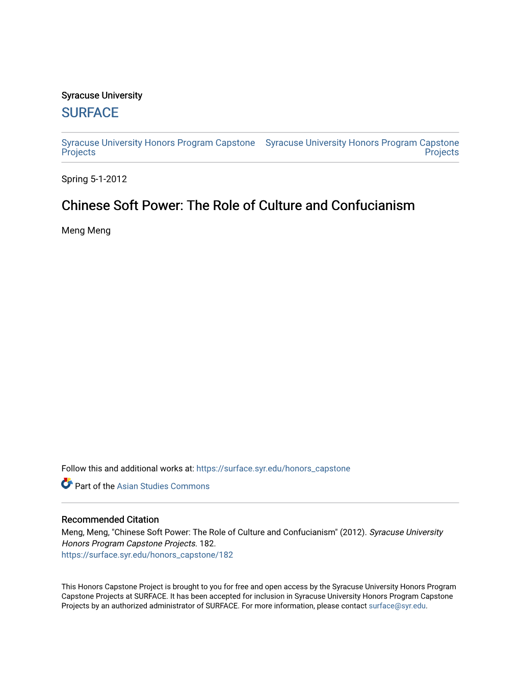 Chinese Soft Power: the Role of Culture and Confucianism