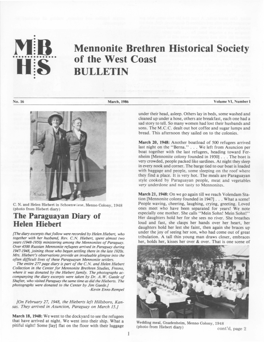 Mennonite Brethren Historical Society of the West Coast BULLETIN