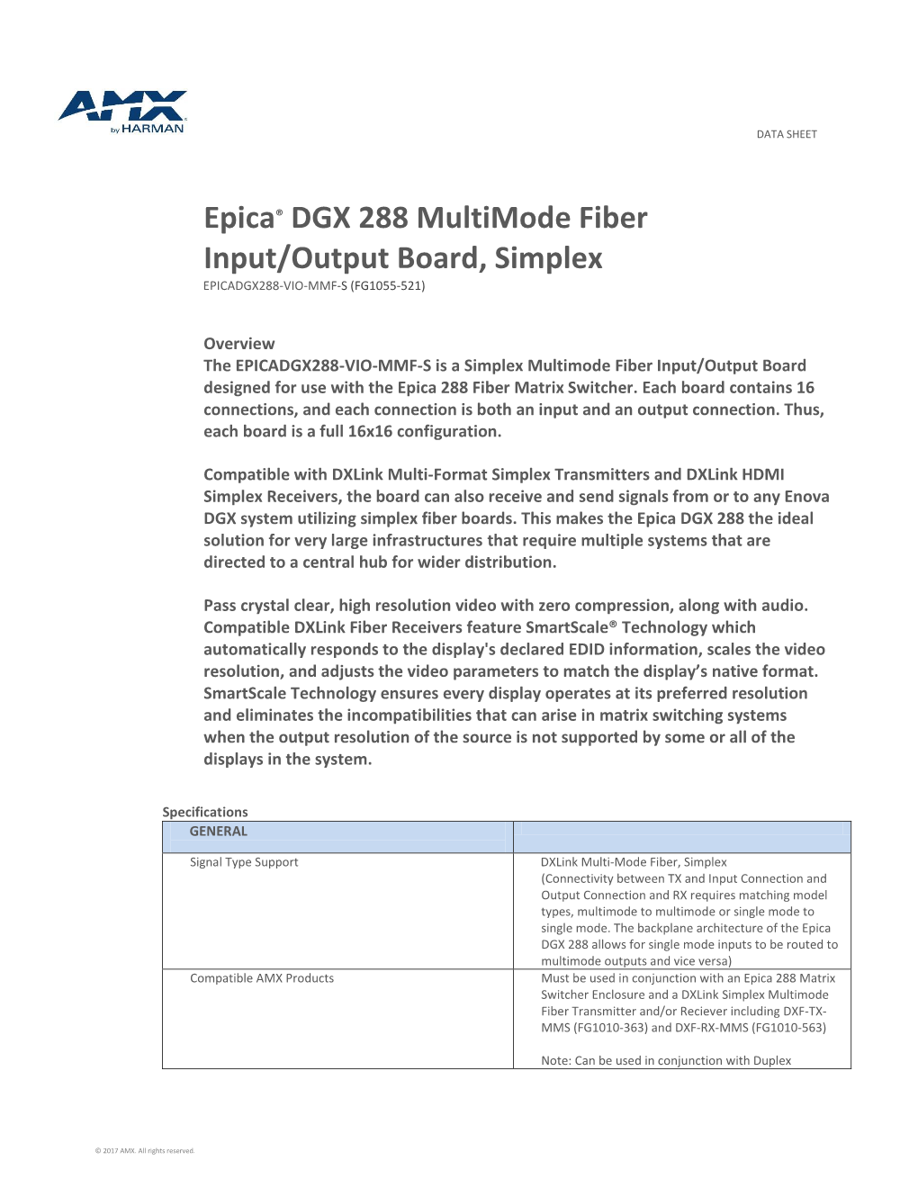 Epica® DGX 288 Multimode Fiber Input/Output Board, Simplex