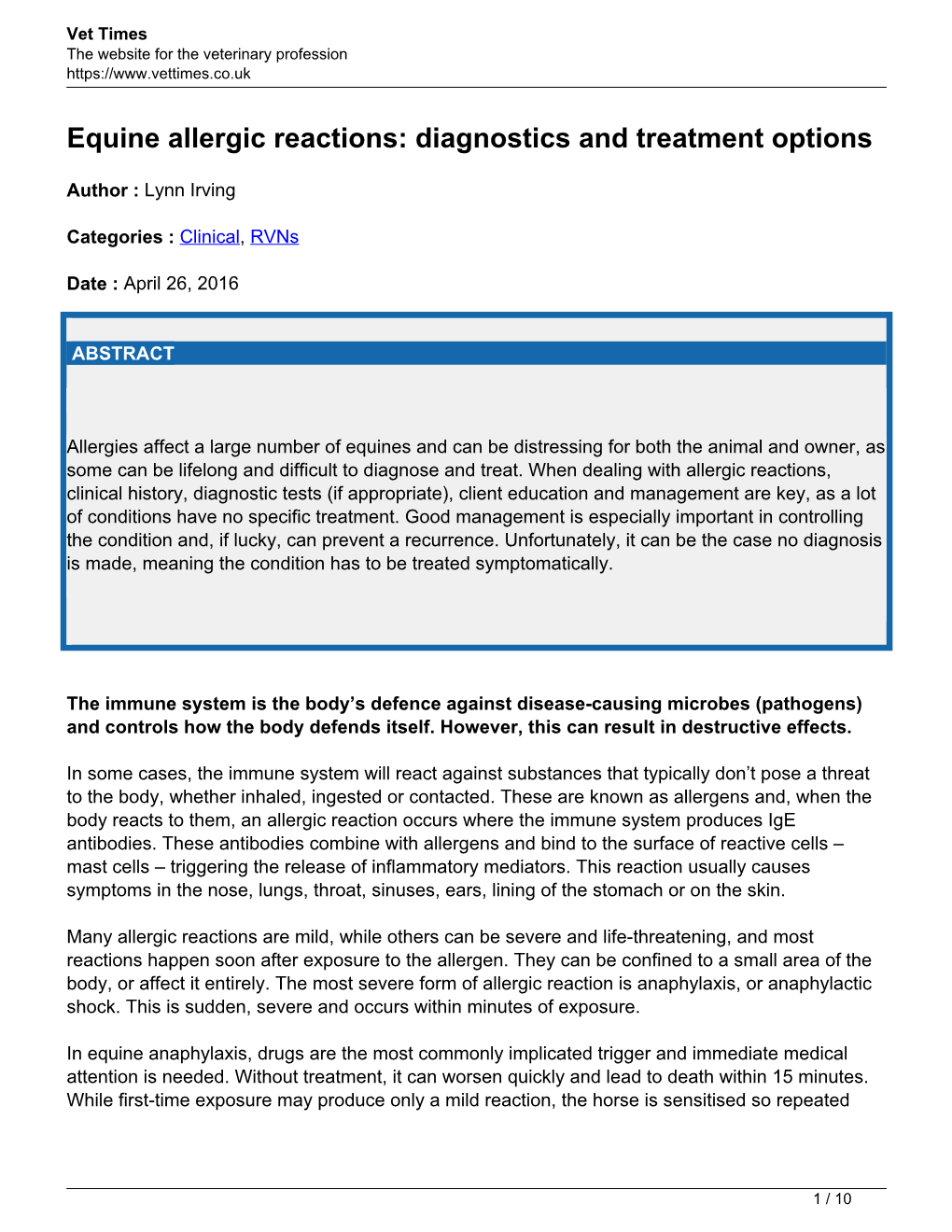 Equine Allergic Reactions: Diagnostics and Treatment Options