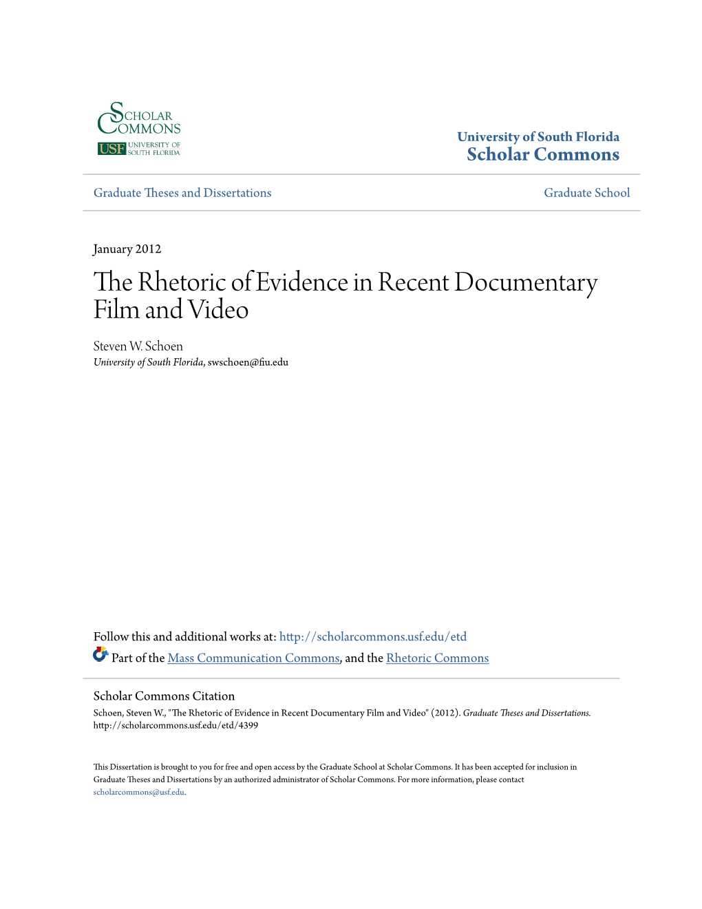 The Rhetoric of Evidence in Recent Documentary Film and Video Steven W