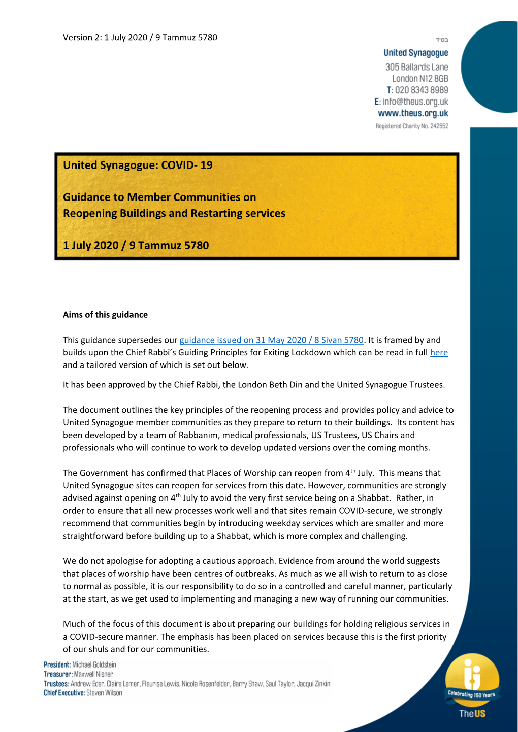 COVID- 19 Guidance to Member Communities on Reopening