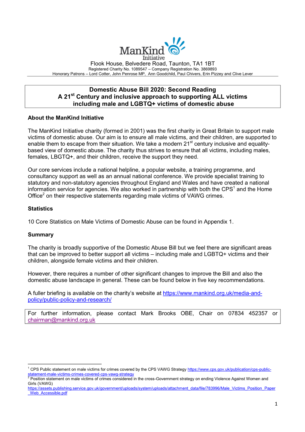 Domestic Abuse Bill 2020: Second Reading a 21St Century and Inclusive Approach to Supporting ALL Victims Including Male and LGBTQ+ Victims of Domestic Abuse