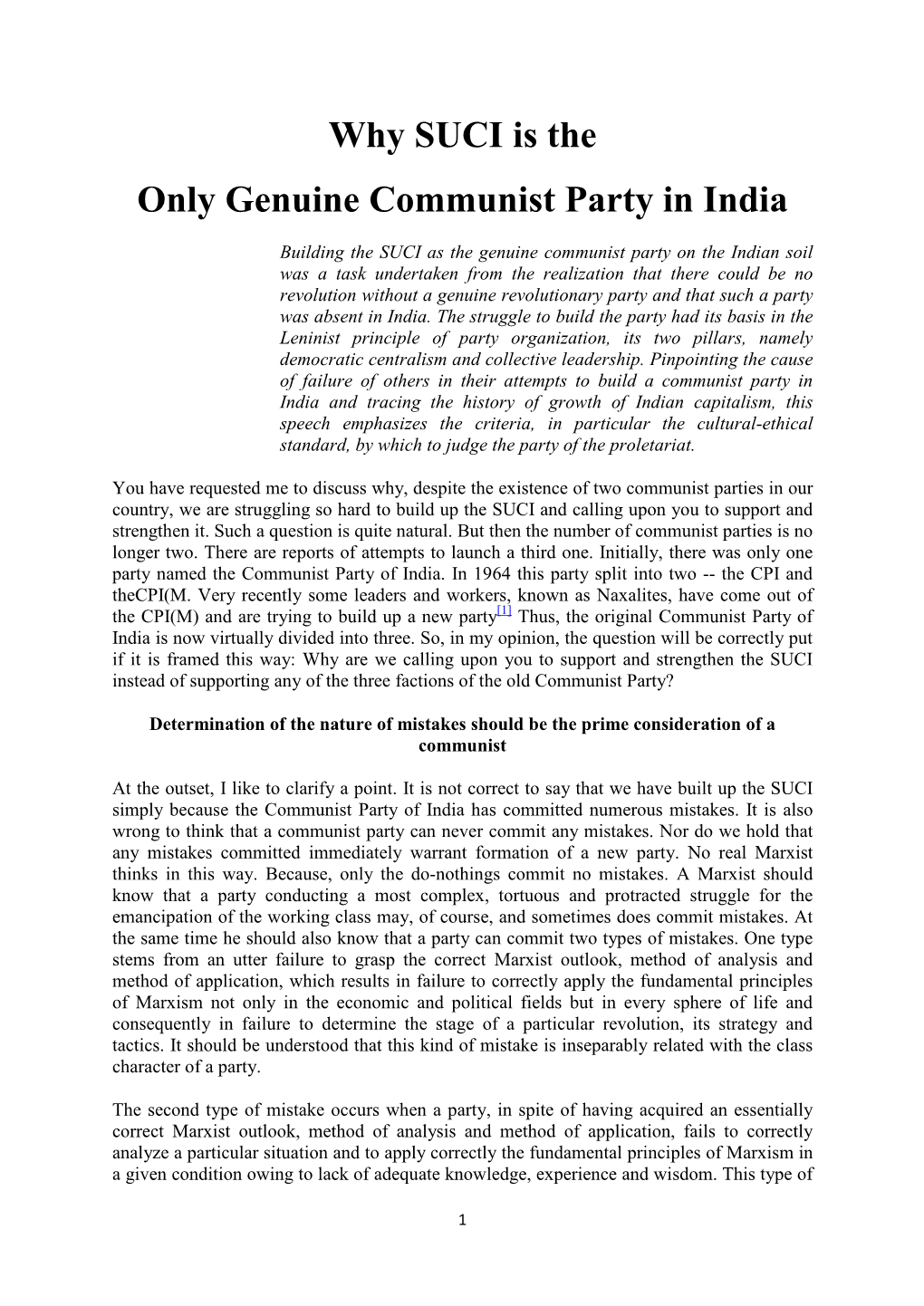 Why SUCI Is the Only Genuine Communist Party in India