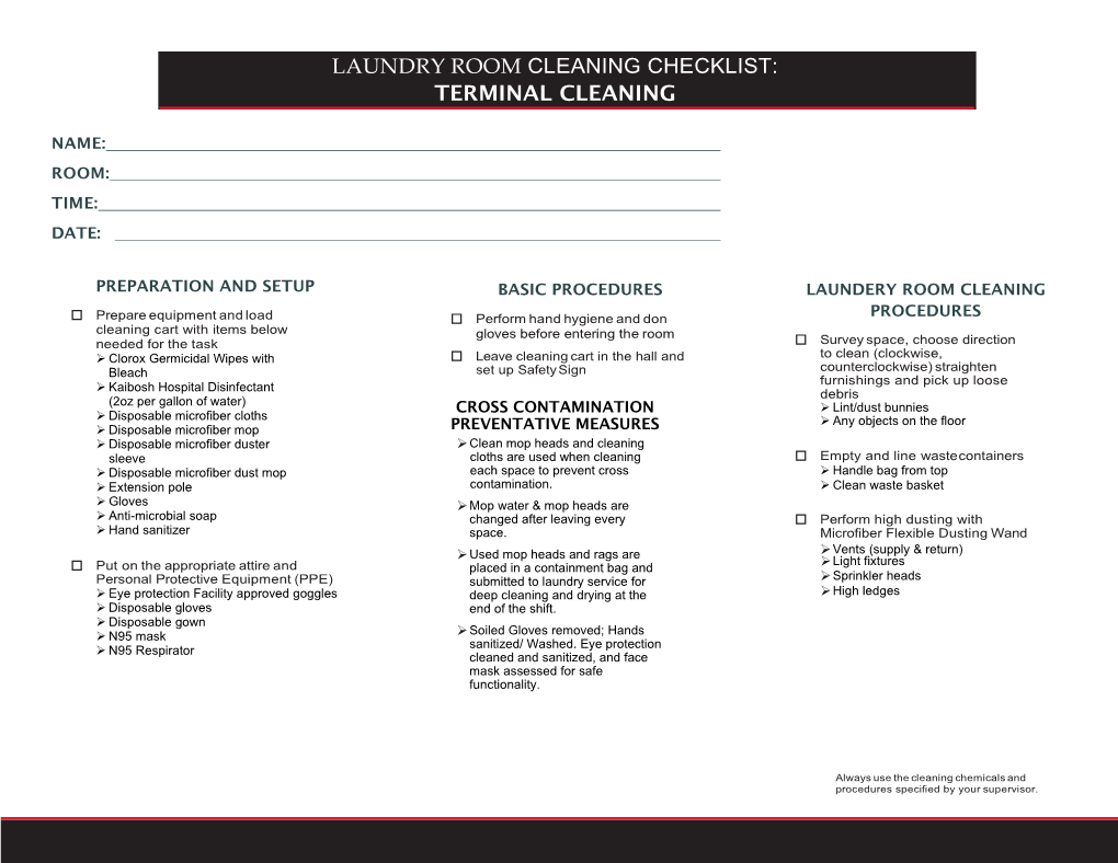 Laundry Room Cleaning Checklist: Terminal Cleaning