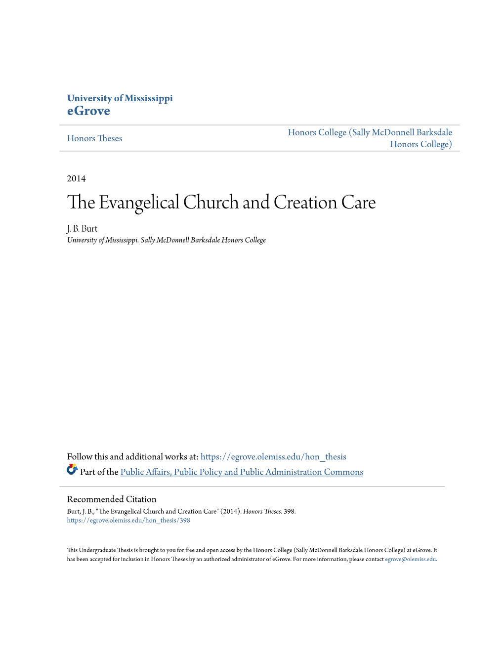 The Evangelical Church and Creation Care
