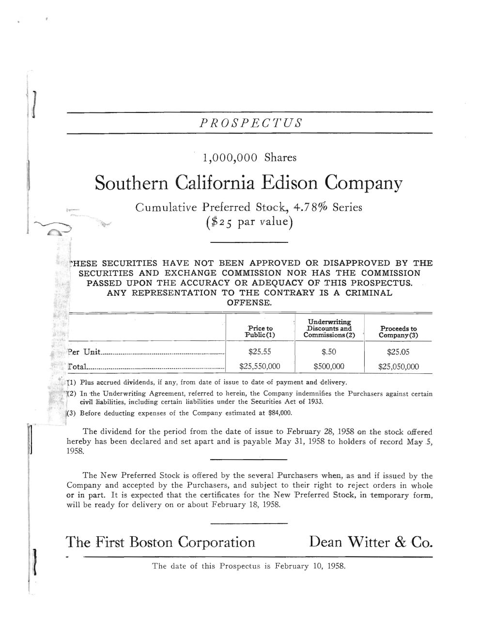 Southern Califor.Nia Edison Company Cumulative Preferred Stock, 4.78% Series