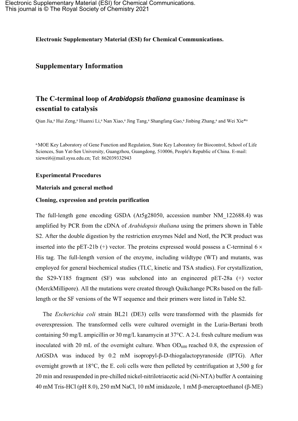 Supplementary Information the C-Terminal Loop of Arabidopsis