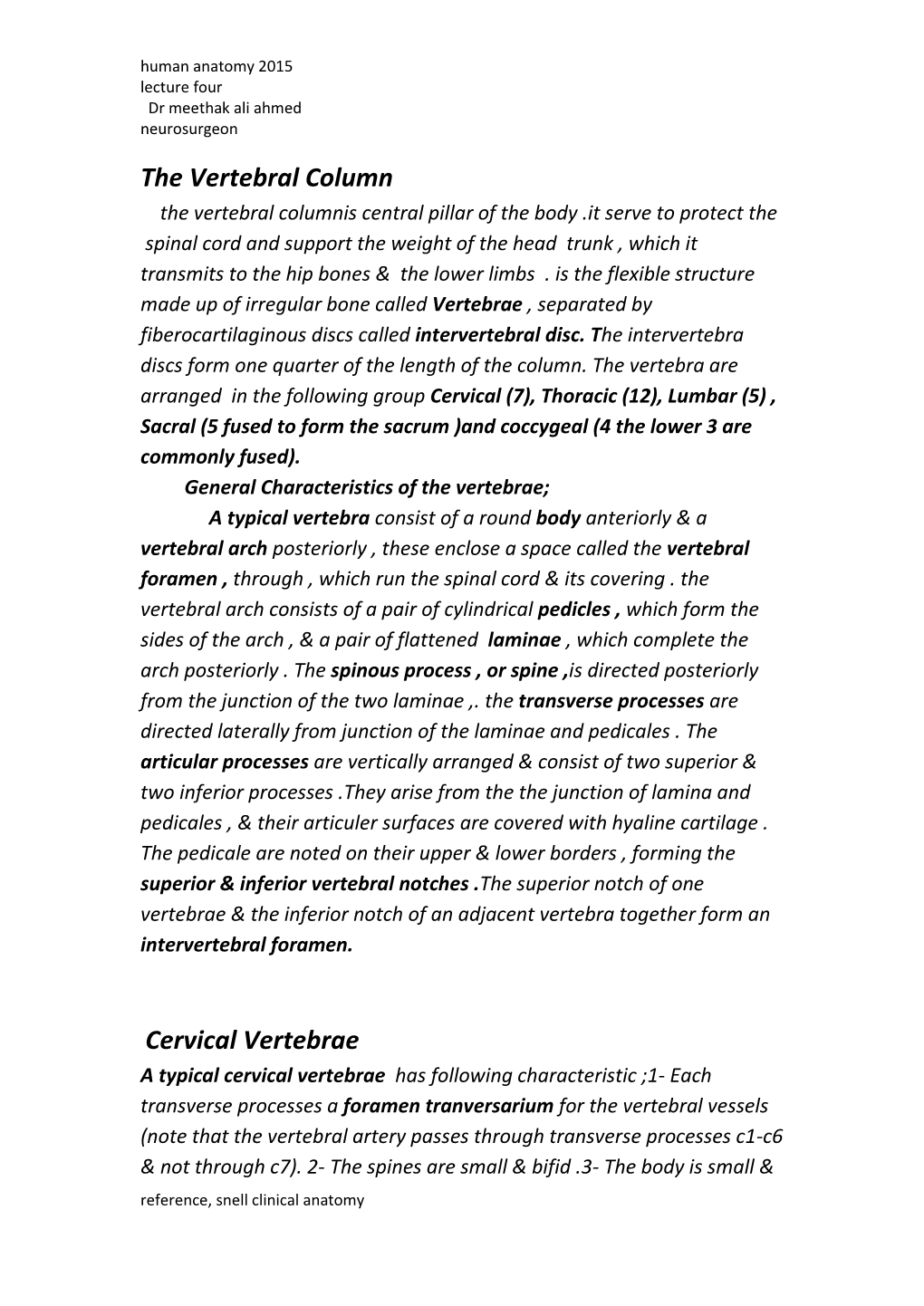 The Vertebral Column Cervical Vertebrae