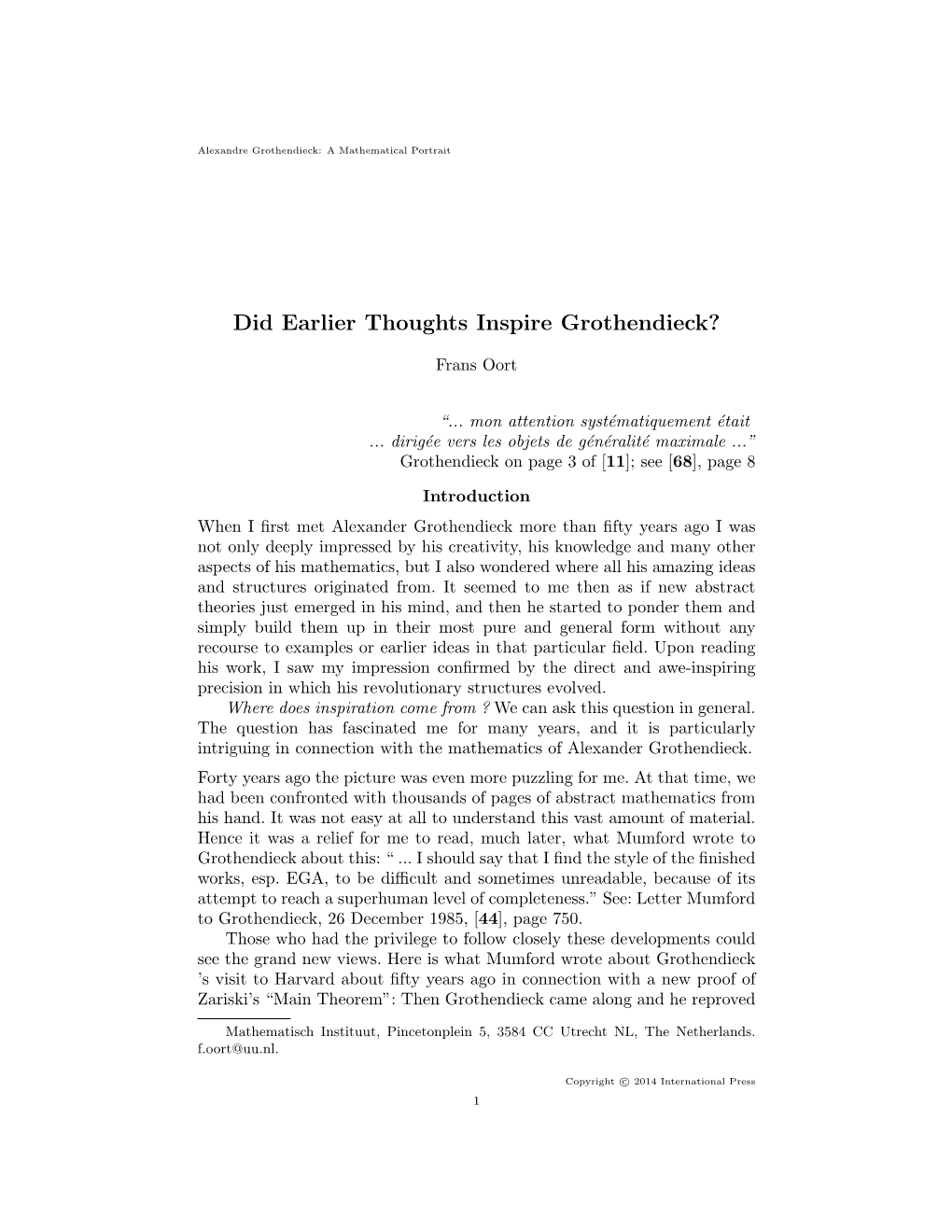 Did Earlier Thoughts Inspire Grothendieck?